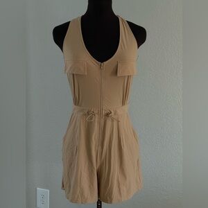 ZYIA Active Zip Front Athletic Romper XS Tan Crisscross Open Back